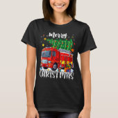 Merry Christmas Tree Firetruck Pajama Firefighter T-shirt (Voorkant)