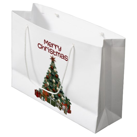 Merry Christmas Tree Gift Bag Groot Cadeauzakje (Voorkant Gekanteld)