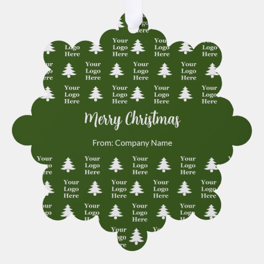 Merry Christmas Tree Green White Company Logo Ornament Kaart (Achterkant)