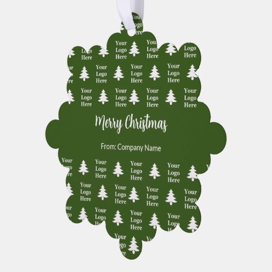 Merry Christmas Tree Green White Company Logo Ornament Kaart (Links)