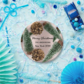 Merry Christmas Tree Green White Snow Roos Papieren Bordje (Feest)