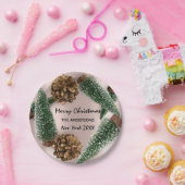 Merry Christmas Tree Green White Snow Roos Papieren Bordje (Feest)