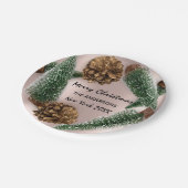 Merry Christmas Tree Green White Snow Roos Papieren Bordje (Gekanteld)