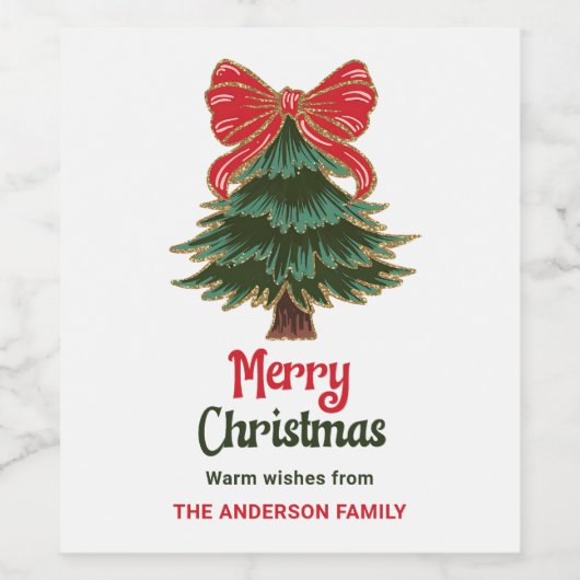 Merry Christmas Tree Holiday Party  Wijn Etiket (Enkel label)