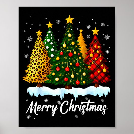 Merry Christmas Tree Leopard Plaid Pajamas Xmas Wo Poster (Voorkant)