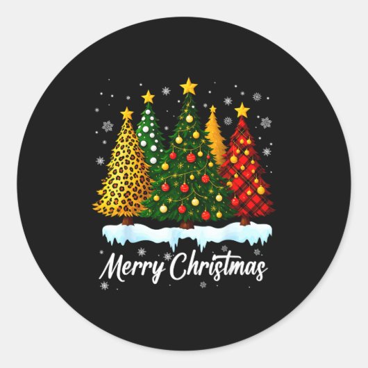 Merry Christmas Tree Leopard Plaid Pajamas Xmas Wo Ronde Sticker (Voorkant)