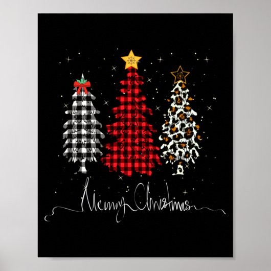 Merry Christmas Tree Leopard Plaid Printed  Poster (Voorkant)