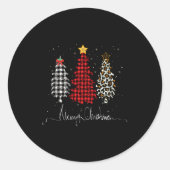 Merry Christmas Tree Leopard Plaid Printed  Ronde Sticker (Voorkant)