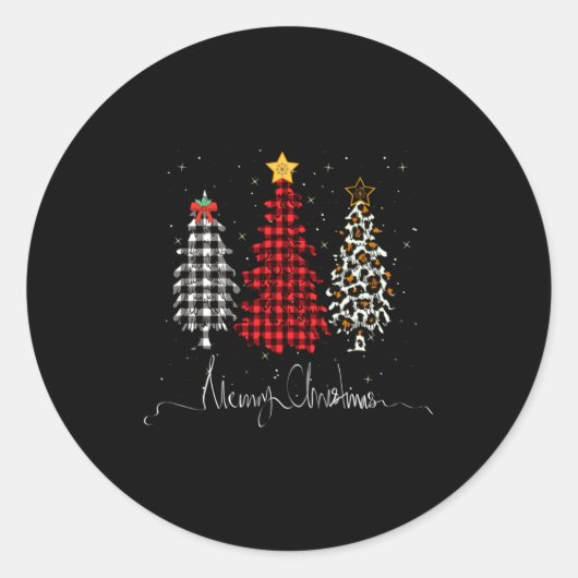 Merry Christmas Tree Leopard Plaid Printed  Ronde Sticker (Voorkant)