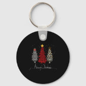Merry Christmas Tree Leopard Plaid Printed  Sleutelhanger (Voorkant)