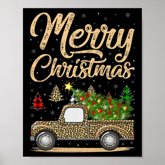 Merry Christmas Tree Leopard Truck Xmas Family Paj Poster (Voorkant)
