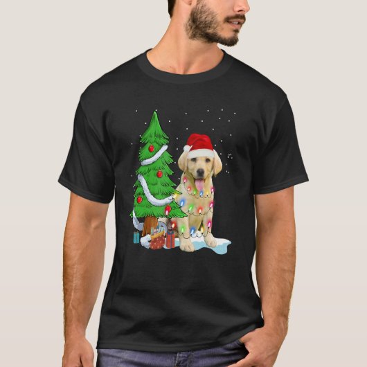 Merry Christmas Tree Light Santa Hat Dog Labrador T-shirt (Voorkant)