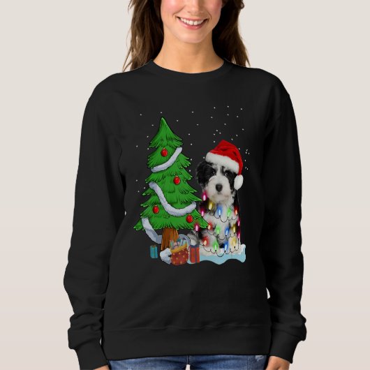 Merry Christmas Tree Light Santa Hat Dog Shih Tzu  Trui (Voorkant)