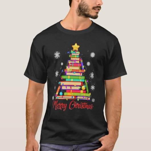 Merry Christmas Tree Lights Reading Books   Librar T-shirt (Voorkant)