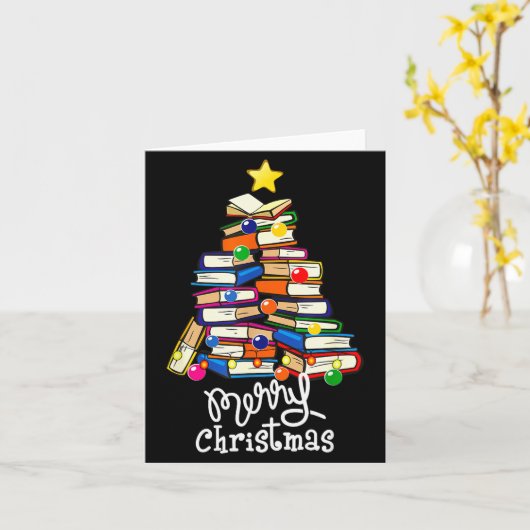 Merry Christmas Tree Love Reading Books Librarian  Kaart (Gele Bloem)