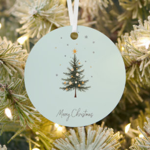 Merry Christmas Tree Metal Circle Ornament