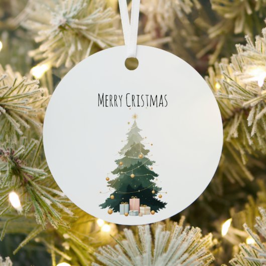 Merry Christmas Tree Metal Circle Ornament (Insitu)