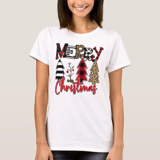 Merry Christmas Tree Patchwork T-shirt (Voorkant)