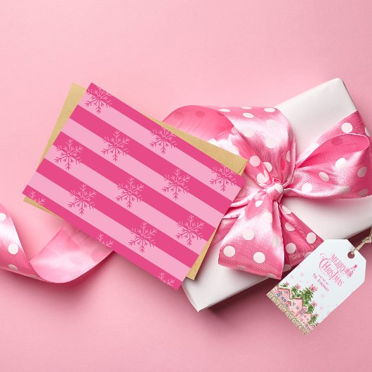 Merry Christmas Tree Pink Bow Holiday Gift Label Cadeaulabel