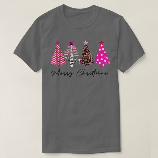 Merry Christmas Tree Pink Buffalo Plaid and Leopar T-shirt (Design voorkant)