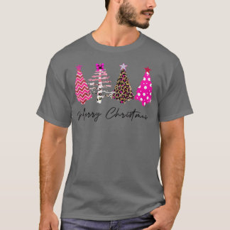 Merry Christmas Tree Pink Buffalo Plaid and Leopar T-shirt