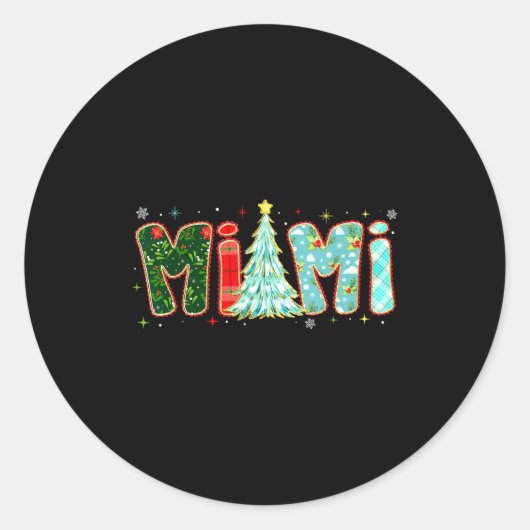 Merry Christmas Tree Plaid Mimi Aesthetic Mom Mama Ronde Sticker (Voorkant)