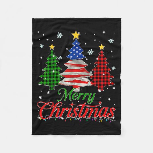Merry Christmas Tree Plaid Us Flag Snowflake Xmas  Fleece Deken (Voorkant)