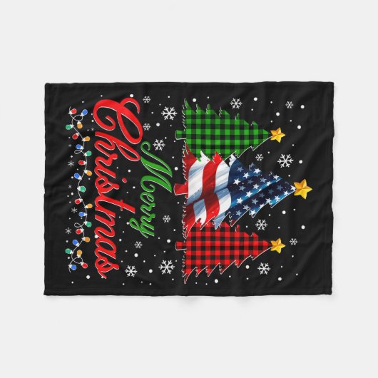 Merry Christmas Tree Plaid Us Flag Snowflake Xmas  Fleece Deken (Voorkant (Horizontaal))