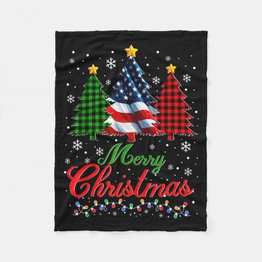Merry Christmas Tree Plaid Us Flag Snowflake Xmas  Fleece Deken (Voorkant)