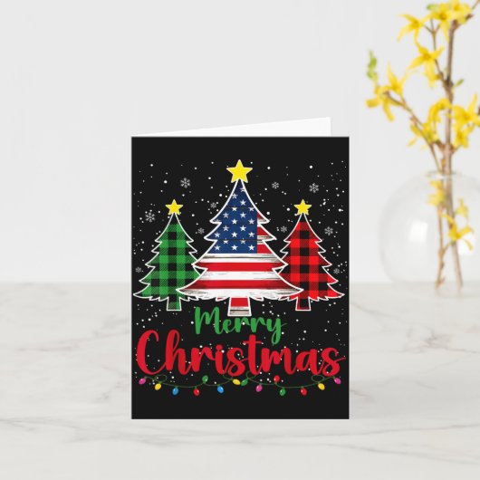 Merry Christmas Tree Plaid Us Flag Snowflake Xmas  Kaart (Gele Bloem)