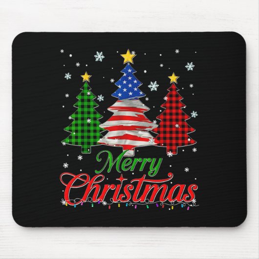 Merry Christmas Tree Plaid Us Flag Snowflake Xmas  Muismat (Voorkant)
