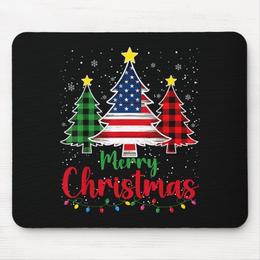 Merry Christmas Tree Plaid Us Flag Snowflake Xmas  Muismat (Voorkant)
