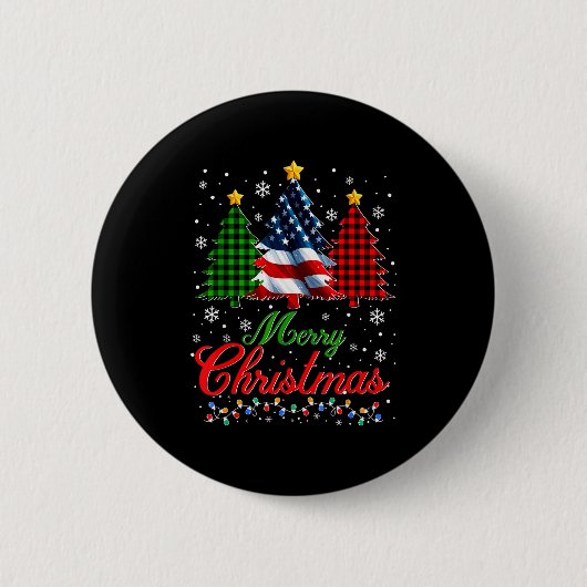 Merry Christmas Tree Plaid Us Flag Snowflake Xmas Ronde Button 5,7 Cm (Voorkant)
