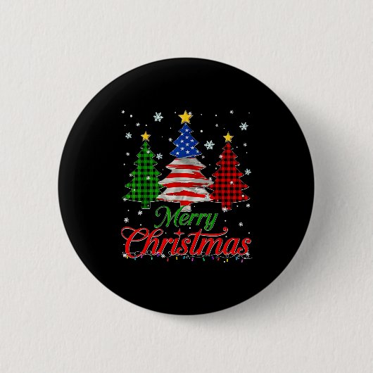 Merry Christmas Tree Plaid Us Flag Snowflake Xmas Ronde Button 5,7 Cm (Voorkant)