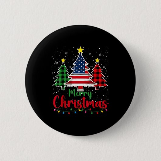 Merry Christmas Tree Plaid Us Flag Snowflake Xmas Ronde Button 5,7 Cm (Voorkant)