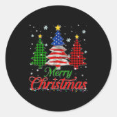 Merry Christmas Tree Plaid Us Flag Snowflake Xmas  Ronde Sticker (Voorkant)