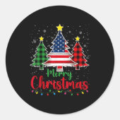 Merry Christmas Tree Plaid Us Flag Snowflake Xmas  Ronde Sticker (Voorkant)