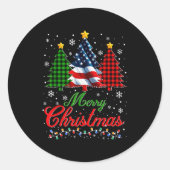 Merry Christmas Tree Plaid Us Flag Snowflake Xmas  Ronde Sticker (Voorkant)