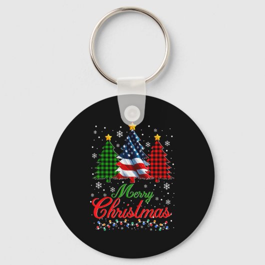 Merry Christmas Tree Plaid Us Flag Snowflake Xmas Sleutelhanger (Voorkant)