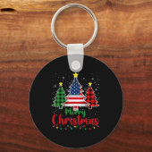 Merry Christmas Tree Plaid Us Flag Snowflake Xmas Sleutelhanger (Voorkant)