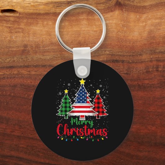 Merry Christmas Tree Plaid Us Flag Snowflake Xmas Sleutelhanger (Voorkant)