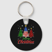Merry Christmas Tree Plaid Us Flag Snowflake Xmas  Sleutelhanger (Voorkant)