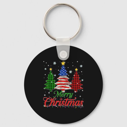 Merry Christmas Tree Plaid Us Flag Snowflake Xmas  Sleutelhanger (Voorkant)