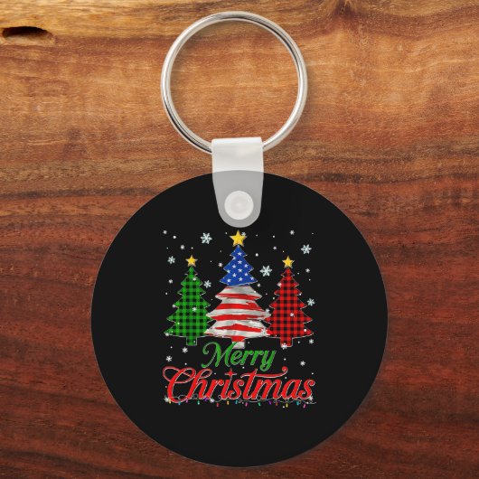Merry Christmas Tree Plaid Us Flag Snowflake Xmas  Sleutelhanger (Voorkant)