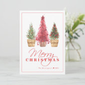 Merry Christmas Tree Red Holiday Card Feestdagenkaart (Staand voorkant)