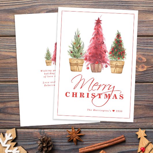 Merry Christmas Tree Red Holiday Card Feestdagenkaart