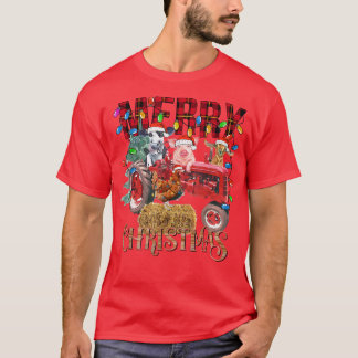 Merry Christmas Tree Red Tractor Lighting Farmer C T-shirt