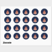 Merry Christmas Tree Roos Goudblauw Navy Ronde Sticker (Vel)