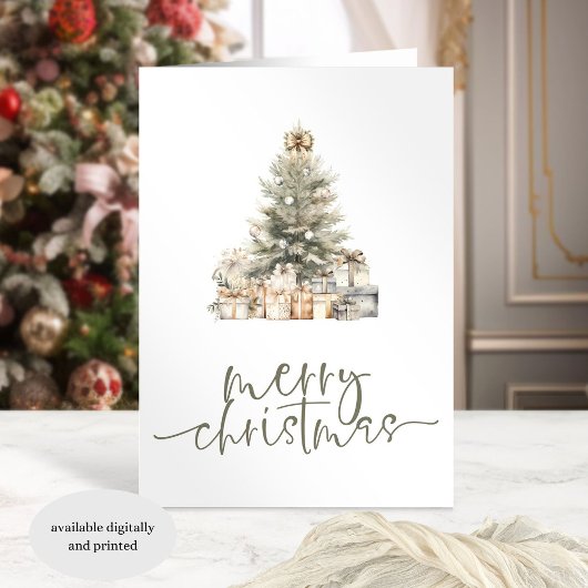Merry Christmas Tree Sage Script Gevouwen Feestdagen Kaart