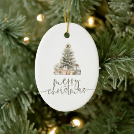Merry Christmas Tree Sage Script Naam Gift Keramisch Ornament